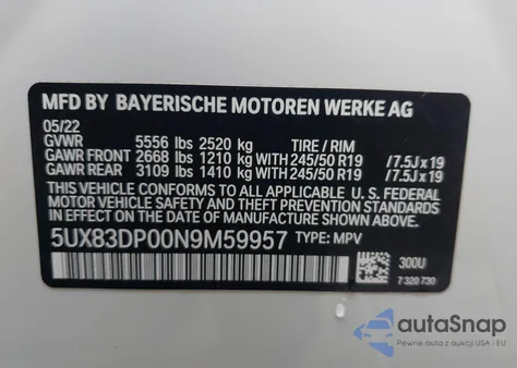 2022 BMW X3 M40I from USA, damaged, VIN 5UX83DP00N9M59957